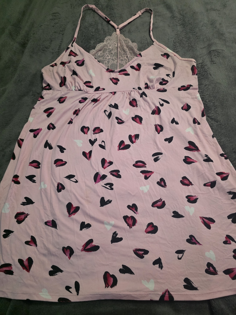 Lace-Back Pink Heart Print Sleep Chemise